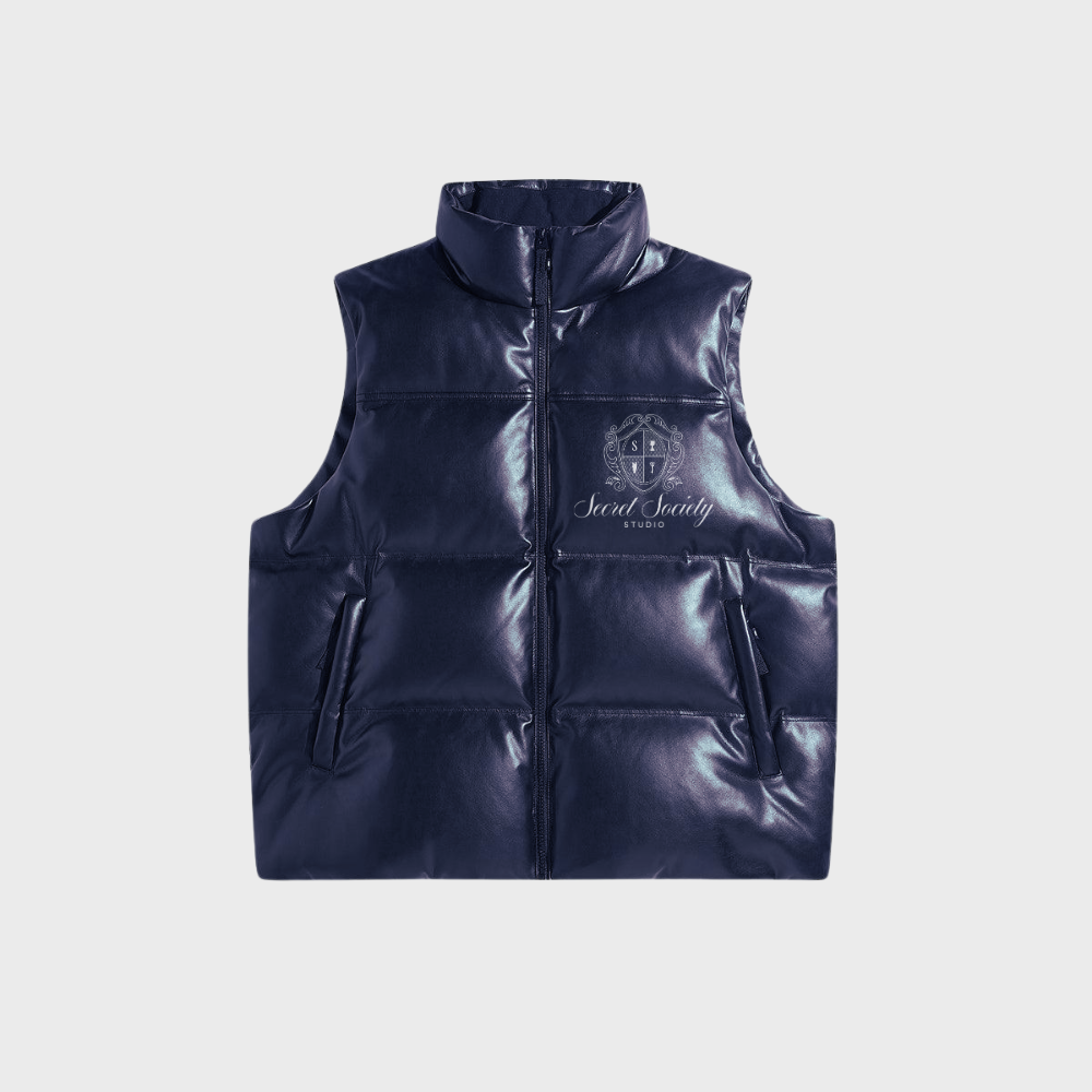 Puffer Vest Navy – Classic Fit, Small Quilt, Shiny Finish